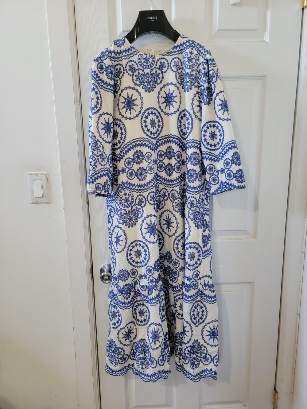 Donna Bella Blue & White Embroidered Maxi Dress